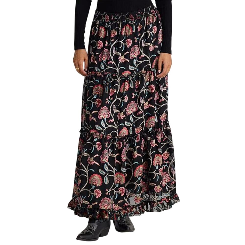 Talisman $179 Mantra Floral Velvet High Rise Tiered A-Line Maxi Boho Skirt XS - Picture 2 of 4